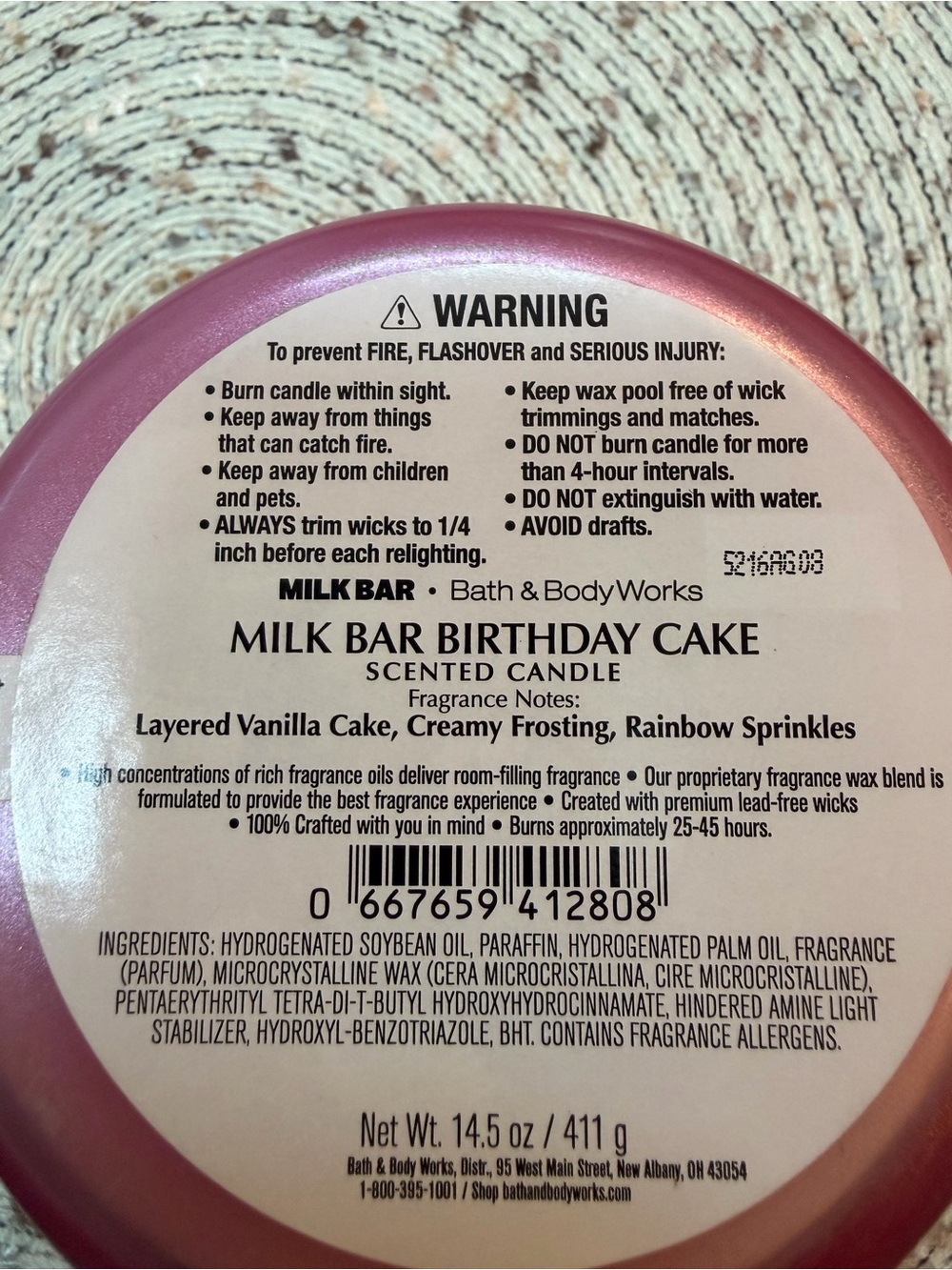 Bath & Body Works Milk Bar Birthday Cake Scented 3 Wick Candle - Pink NWT - Picture 2 of 2